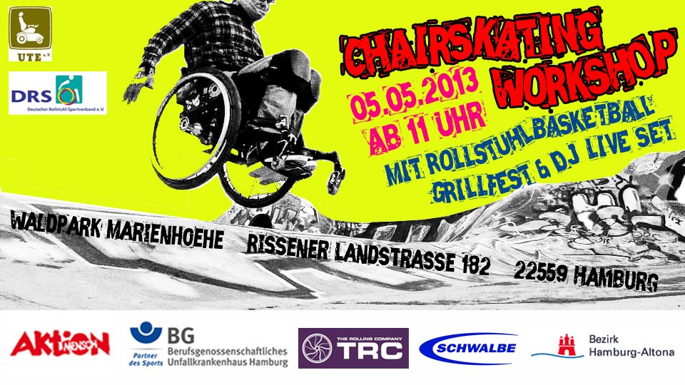 Altes Veranstaltungsbanner vom 5. Mai 2013, Chairskating Workshop in Hamburg Rissen