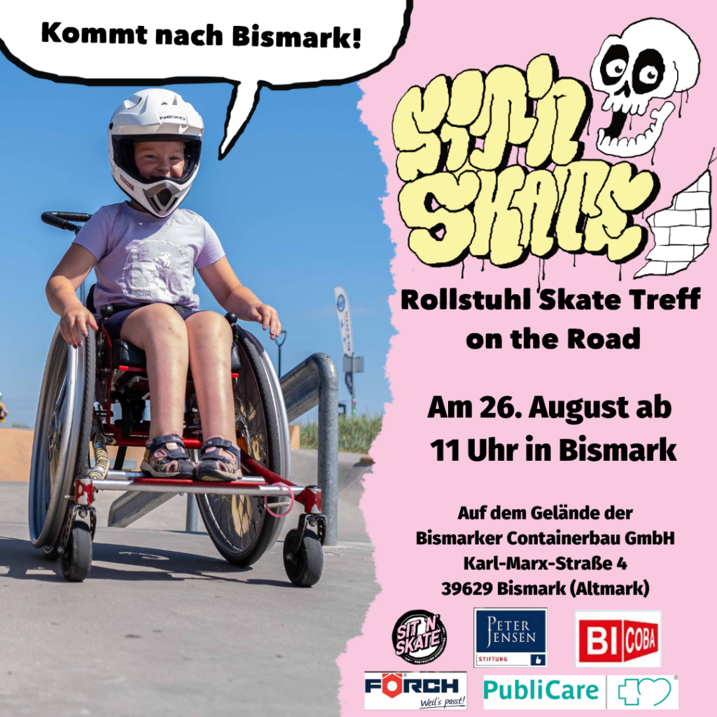 Veranstaltungsankündigung Rollstuhl Skate Treff on the Road in Bismark (Altmark) am 26. August ab 11 uhr auf dem Gelände der Bismarker Container Bau GmbH