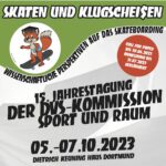 Veranstlatungsposter für die dvs Tagung Sport und Raum "Skaten und Klugscheißen" in Dortmund vom 5. bis 7. Oktober 2023