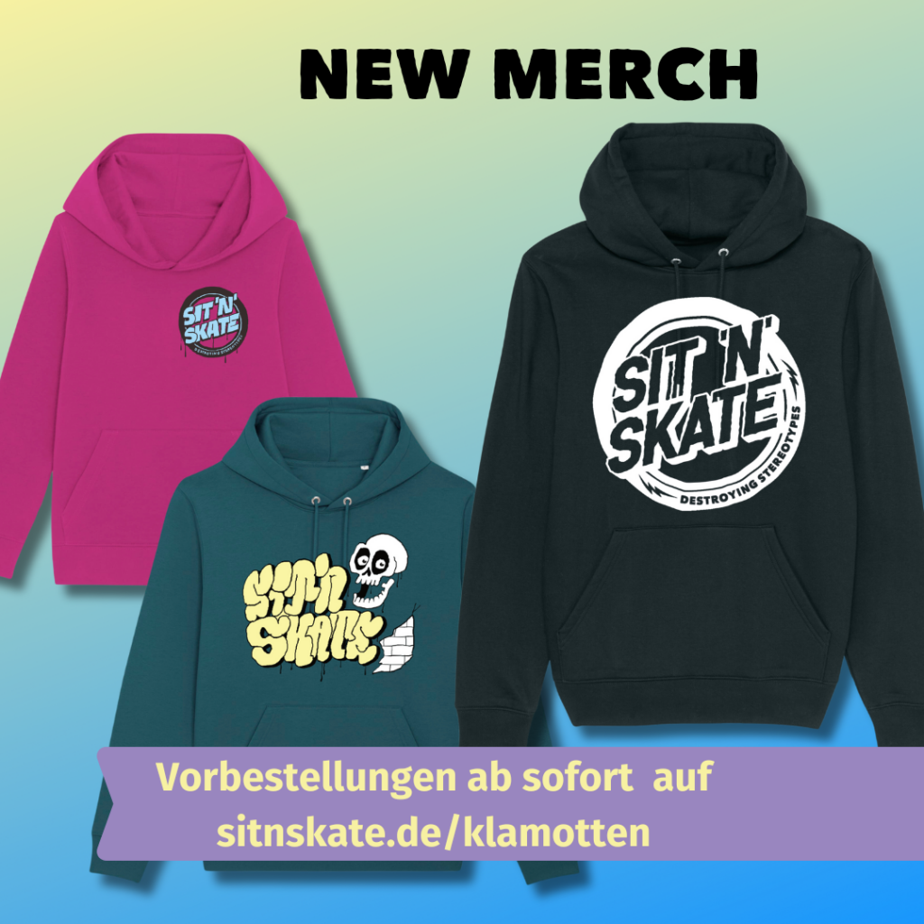 Bild mit drei Pullovern in pink, grün und schwarz mit verschiedenen Motiven von SIT'N'SKATE