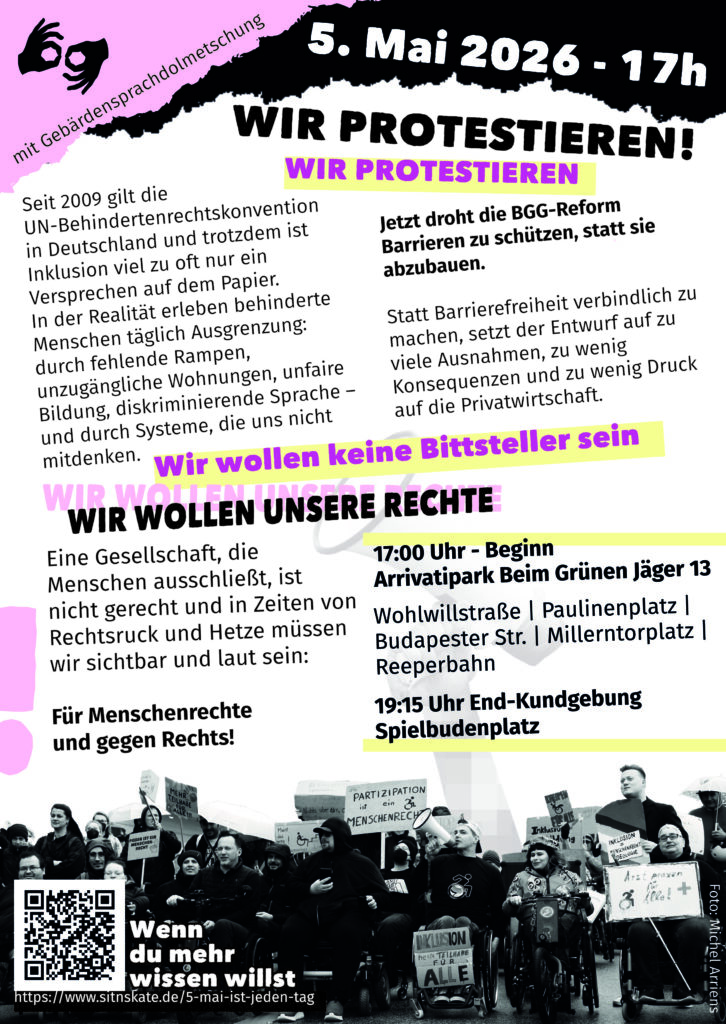 Rückseite Protestfyler für den 5. Mai 2026 in Hamburg